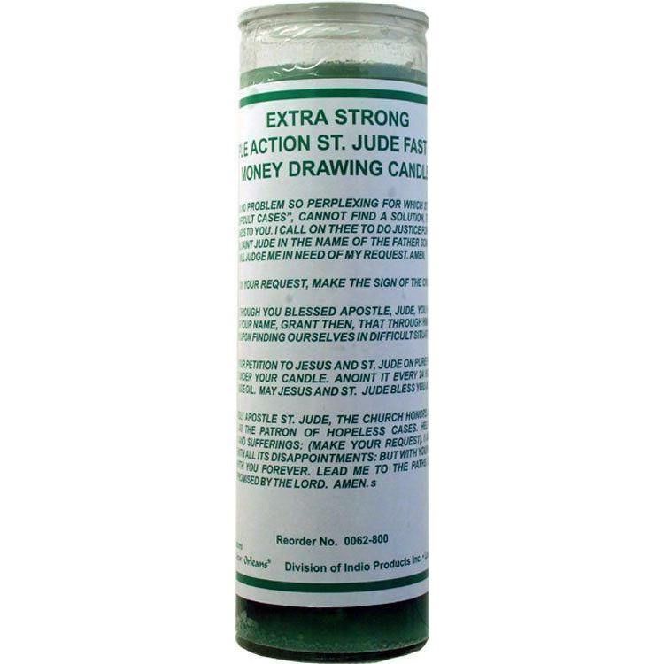 7 Day Glass Dressed Candle - St. Jude Fast Luck Money Drawing - Green, SKU WP-0062-800, UPC 6016215…