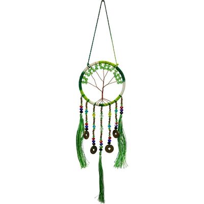 4.5&quot; Dream Catcher - Tree of Life with Lucky Coins - Green, SKU KH-30194, UPC 6016207340317