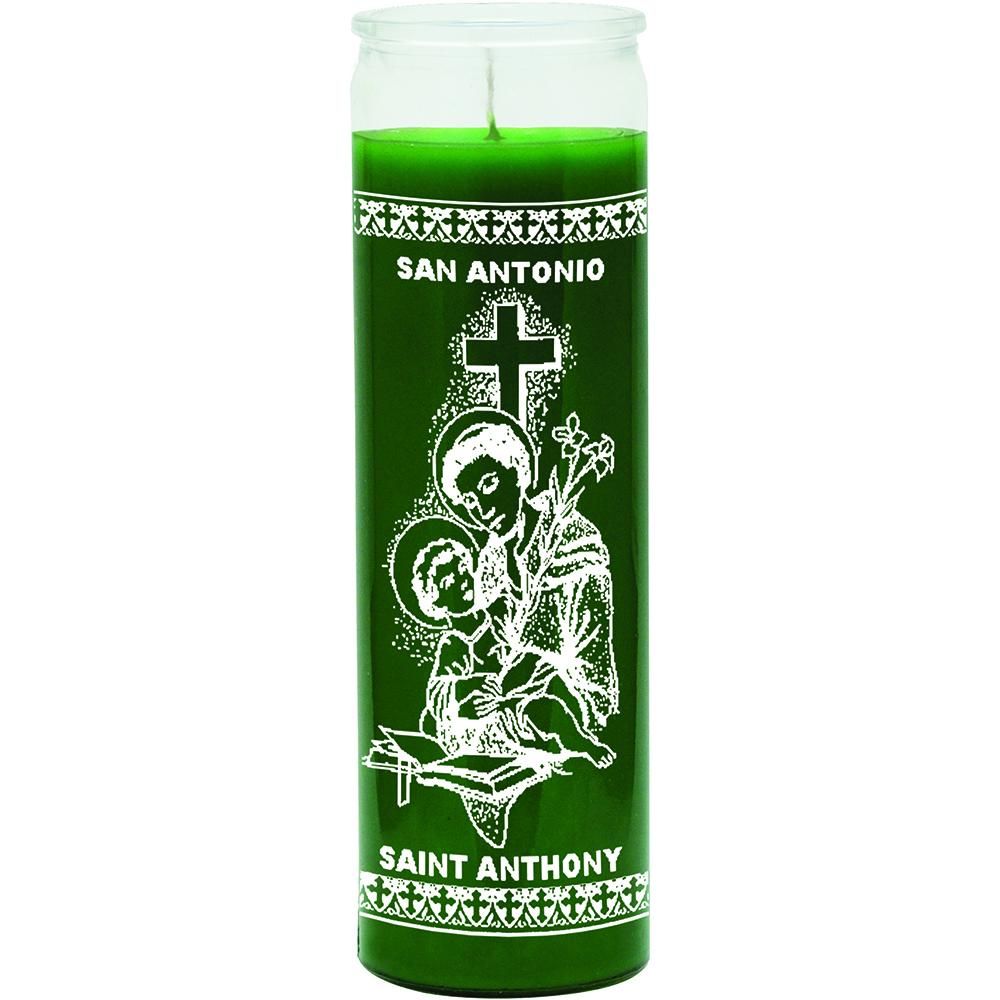 7 Day Glass Candle St. Anthony - Green, SKU WP-575-787-05, UPC 6016008885826