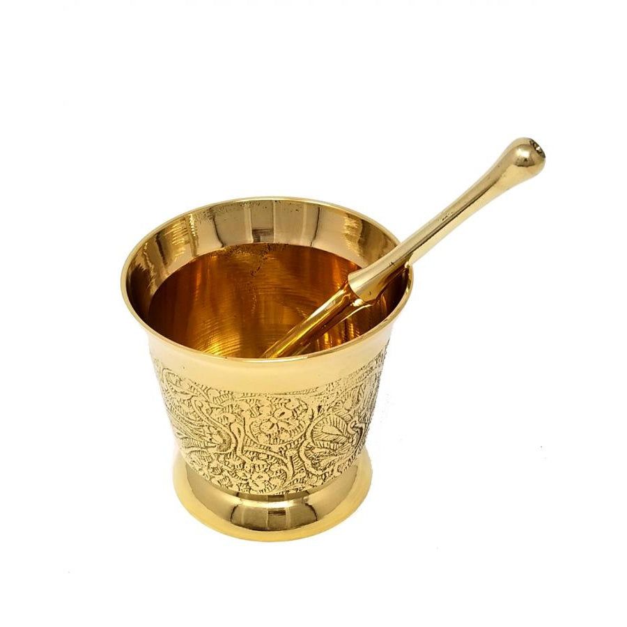 3&quot; Brass Carved Mortar and Pestle, SKU MPL-B, UPC 6016210944946