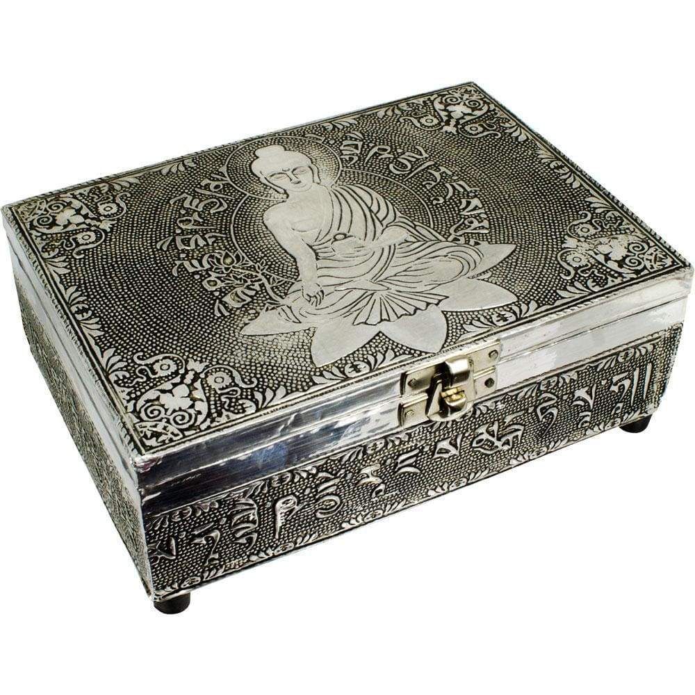 5&quot; x 7&quot; White Metal Lined Box - Medicine Buddha, SKU KH-44402, UPC 6016203443494
