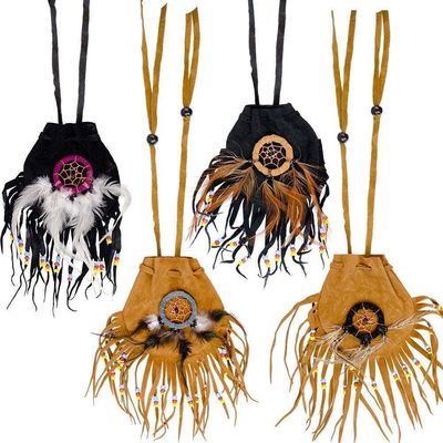 3&quot; Leather Bag with Dreamcatcher (Assorted Color), SKU KH-60104, UPC 6016204277296