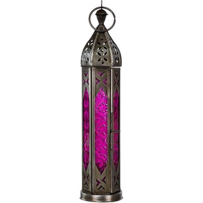 12&quot; Glass &amp; Metal Lantern - Tower Pink &amp; Clear, SKU KH-05220, UPC 6016217258206