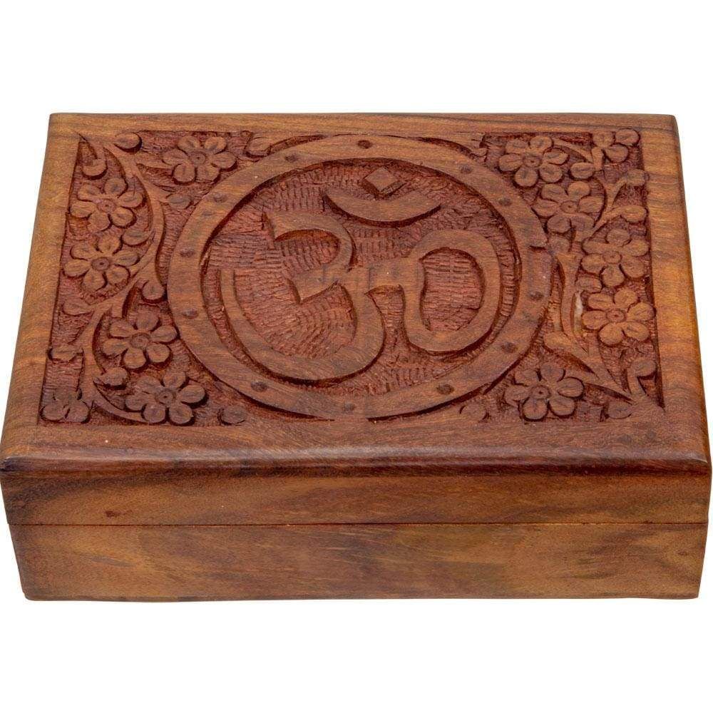 5&quot; x 7&quot; Wood Box Velvet Lined Filigree - Om, SKU KH-44256, UPC 6016214276227