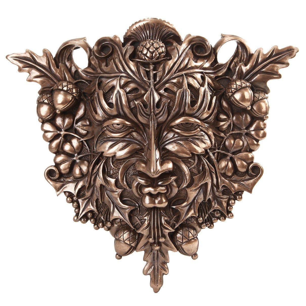 12&quot; Greenman Wall Plaque Statue in Bronze, SKU PG-10699, UPC