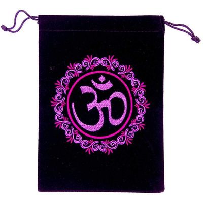 5&quot; x 7&quot; Embroidered Unlined Velvet Bag - Om, SKU KH-60151, UPC 6016219574519