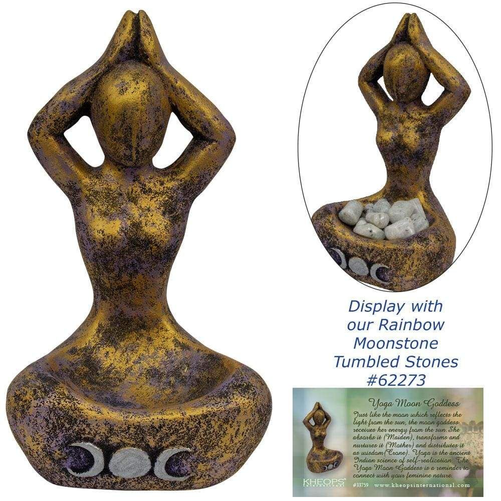 10.75&quot; Volcanic Stone Statue - Triple Moon Yoga Goddess - Gold/Purple, SKU KH-33759, UPC 6016222818…