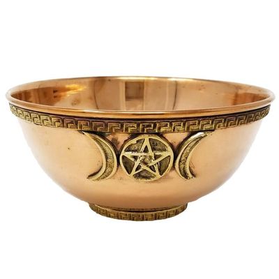 6&quot; Copper Bowl Incense &amp; Charcoal Burner - Triple Moon Pentagram, SKU CB6TG, UPC 6016002836886