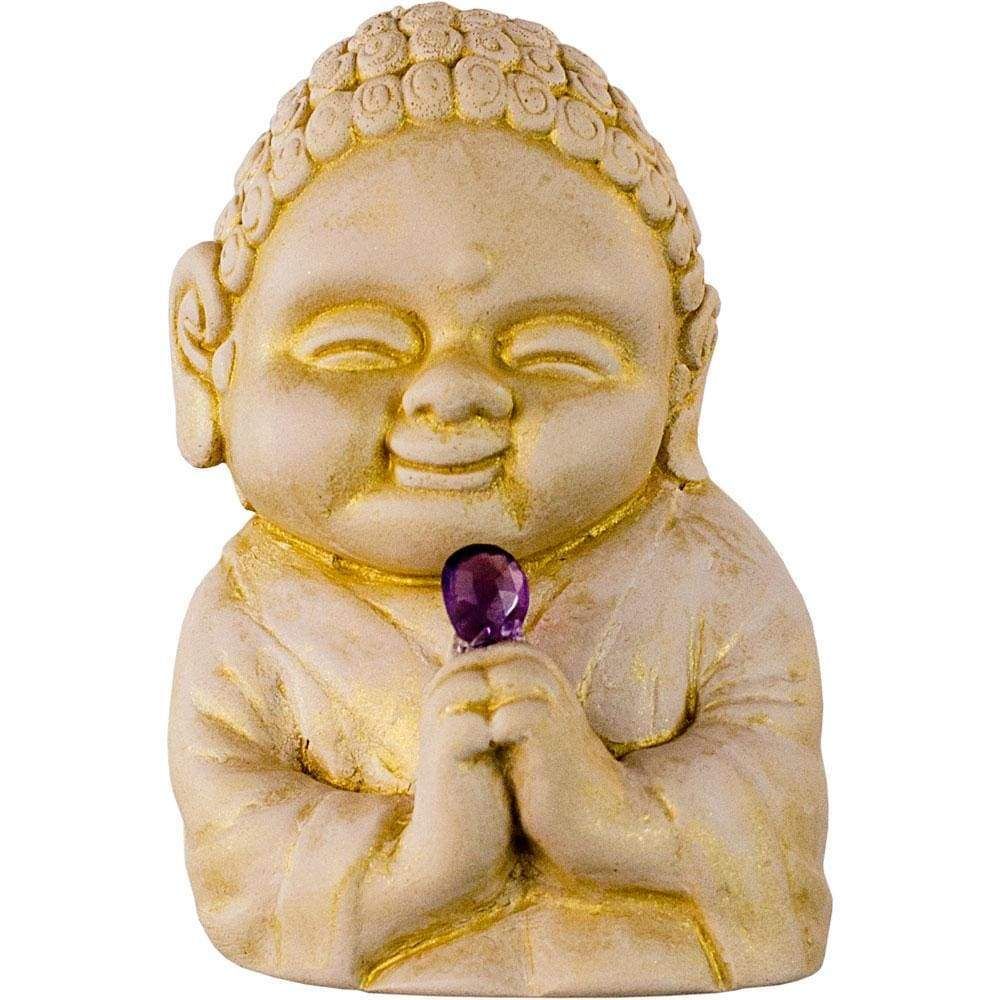 2.75&quot; Gypsum Cement Buddha Figurine - Healing with Faceted Amethyst, SKU KH-12156, UPC 6016209250256
