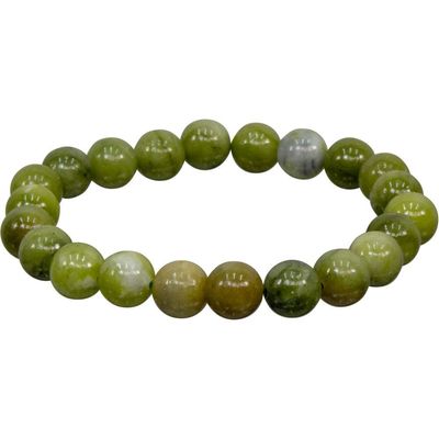 8 mm Elastic Bracelet Round Beads - Chinese Jade, SKU KH-98614, UPC 6016208189120
