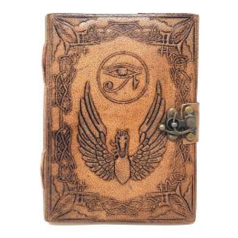 5&quot; x 7&quot; Eye of Horus Embossed Leather Journal with Latch, SKU JB75-EOH, UPC 6016201685605