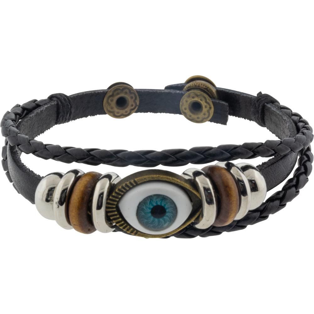 Leather Protection Bracelet - Braided Black, SKU KH-98806, UPC 6016002689604