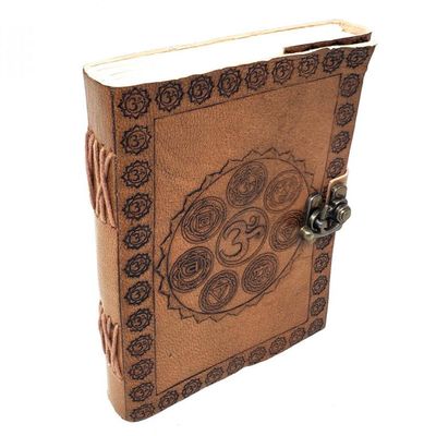 5&quot; x 7&quot; Seven Chakra Embossed Leather Journal with Latch, SKU JB75-7CH, UPC 6016217126161