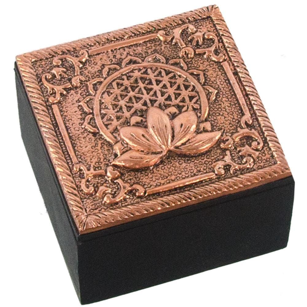 2.3&quot; Bronze Metal Trinket Box - Flower of Life, SKU KH-44409, UPC 6016201439475