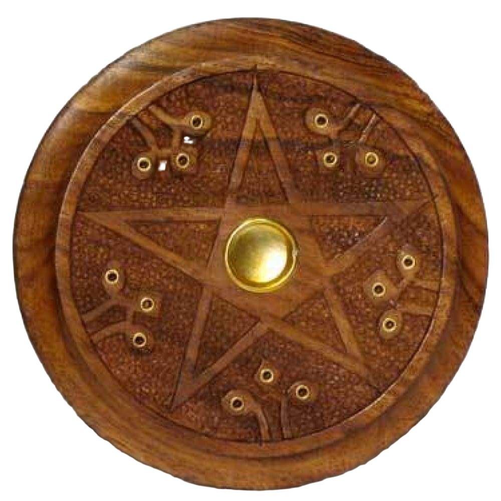 5&quot; Pentagram Wood Incense Burner, SKU 619, UPC 6016219965997