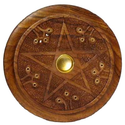 5&quot; Pentagram Wood Incense Burner, SKU 619, UPC 6016219965997
