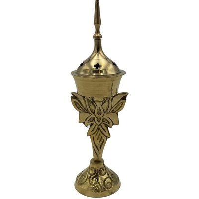 7.5&quot; Lotus Brass Cone / Charcoal Incense Burner, SKU 845L, UPC 6016210782739
