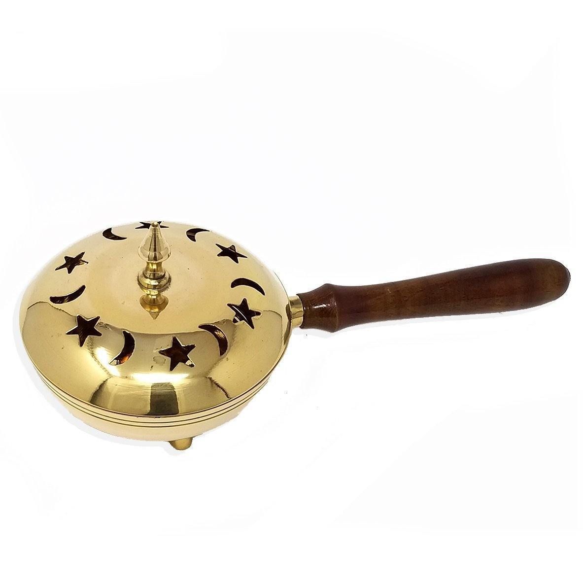 10&quot; Solid Brass Burner with Lid &amp; Wood Handle, SKU BR70, UPC 6016201733771