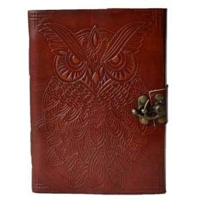 5&quot; x 7&quot; Owl Embossed Leather Journal with Latch, SKU JB75-OWL, UPC 6016207616634