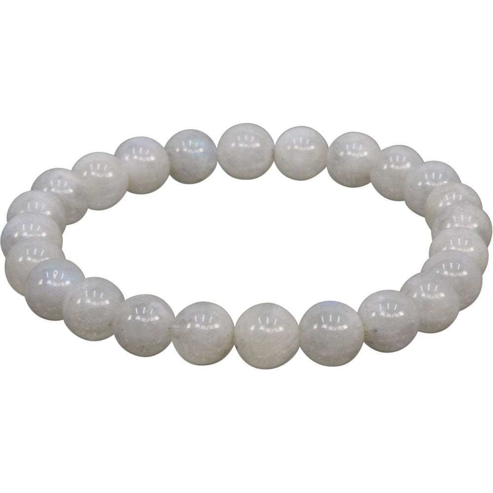 6-8 mm Elastic Bracelet Round Beads - Rainbow Moonstone, SKU KH-98610, UPC 6016214539582