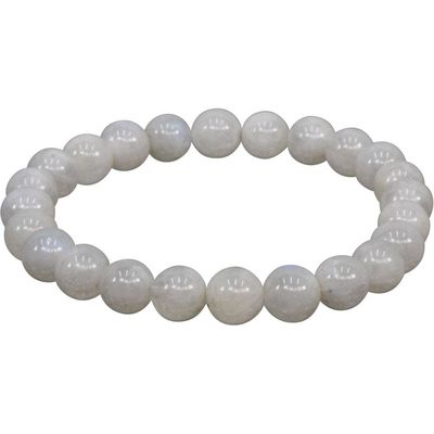 6-8 mm Elastic Bracelet Round Beads - Rainbow Moonstone, SKU KH-98610, UPC 6016214539582