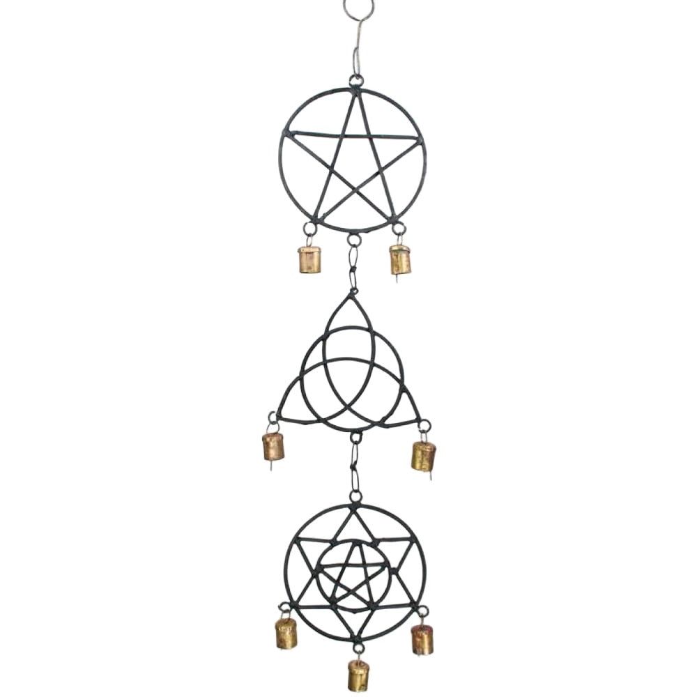 24&quot; Pentagram, Triquetra, Solomon&#39;s Seal Wind Chime, SKU F08-022-33022, UPC 6016203558501