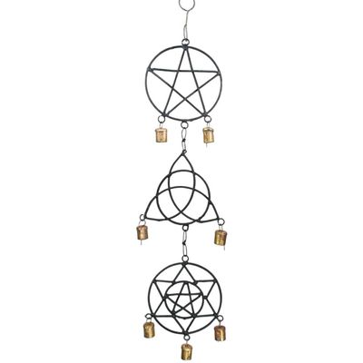 24&quot; Pentagram, Triquetra, Solomon&#39;s Seal Wind Chime, SKU F08-022-33022, UPC 6016203558501