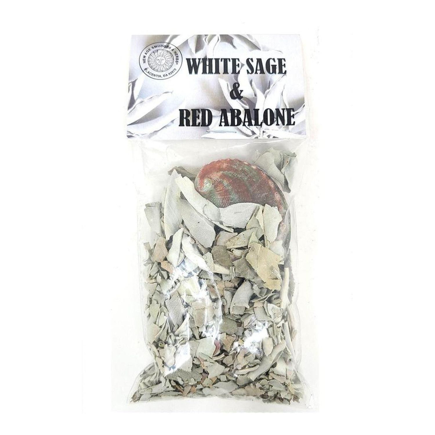 White Sage Smudge with Red Abalone Shell, SKU CSAB, UPC 6016202689602