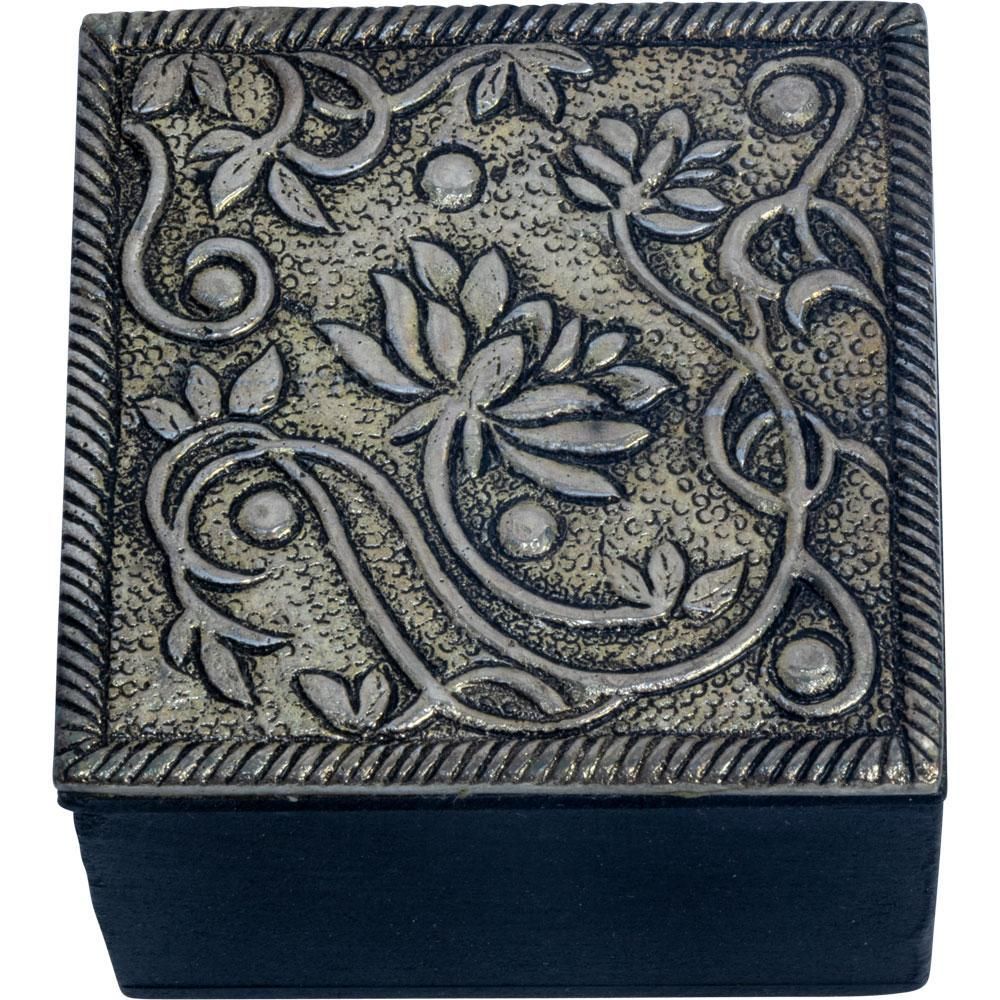 2.3&quot; White Metal Trinket Box - Lotus, SKU KH-44403, UPC 6016206973936