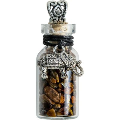 1.75&quot; Gemstone Chip Bottle Necklace - Tiger Eye with Elephant, SKU KH-99234, UPC 6016205896830