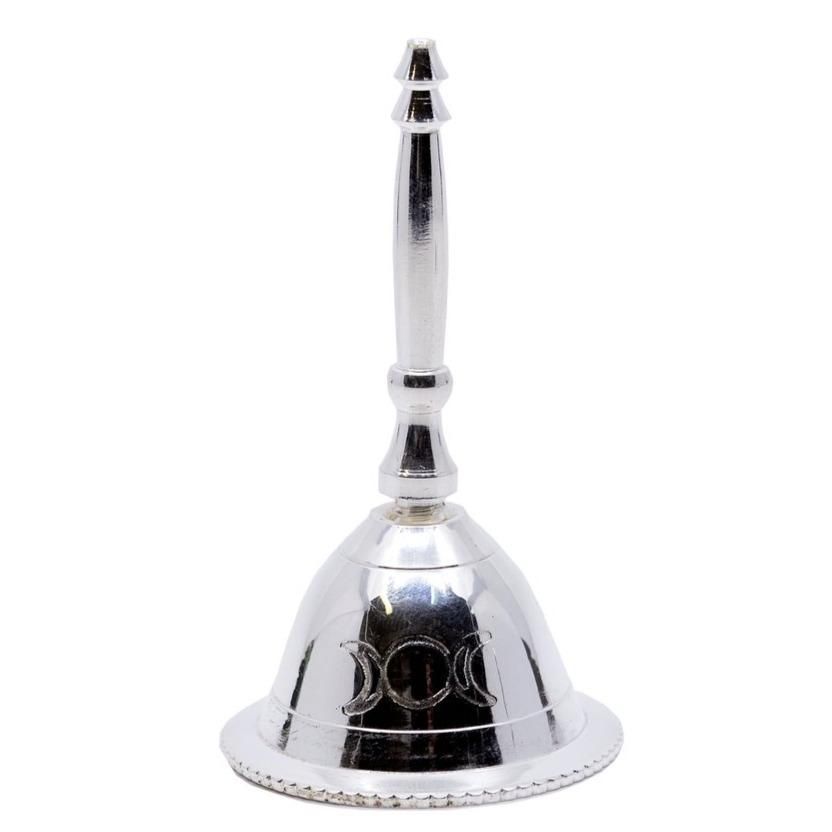 3&quot; Silver Plated Ritual Altar Bell - Triple Moon, SKU 105C, UPC 6016203016056