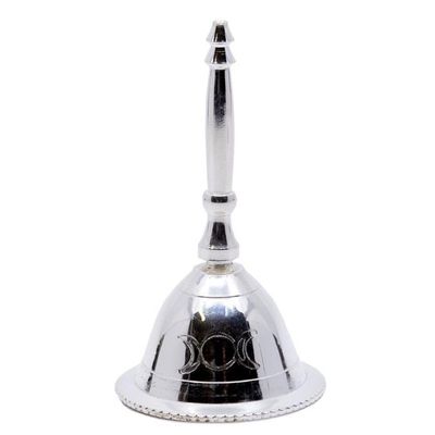 3&quot; Silver Plated Ritual Altar Bell - Triple Moon, SKU 105C, UPC 6016203016056