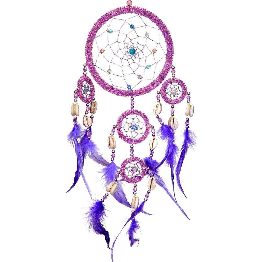 20&quot; Dream Catcher - Beaded Purple with Pink Feathers, SKU KH-30001, UPC 6016207163169