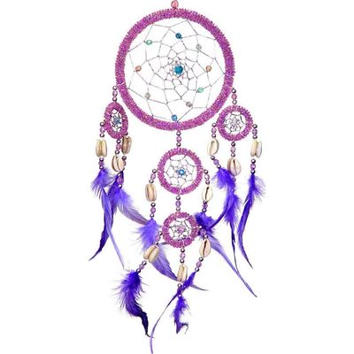 20&quot; Dream Catcher - Beaded Purple with Pink Feathers, SKU KH-30001, UPC 6016207163169