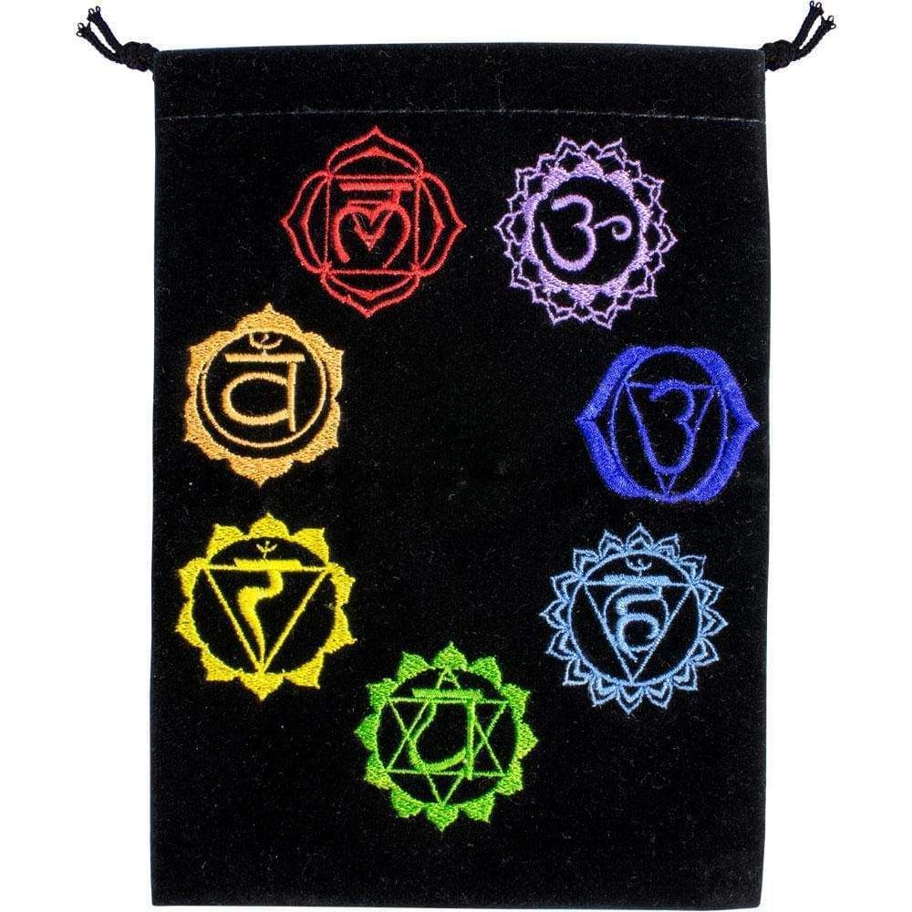 5&quot; x 7&quot; Embroidered Unlined Velvet Bag - 7 Chakras, SKU KH-60145, UPC 6016206381359