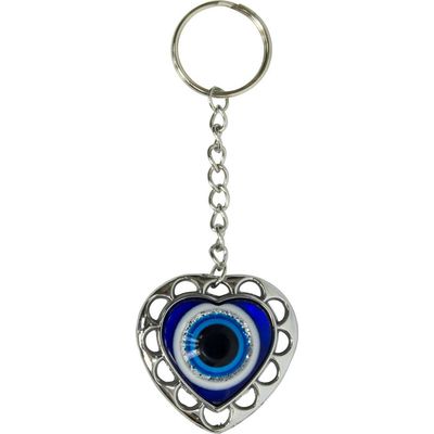4.25&quot; Evil Eye Talisman Key Ring - Puffed Heart, SKU KH-63410, UPC 6016039885871