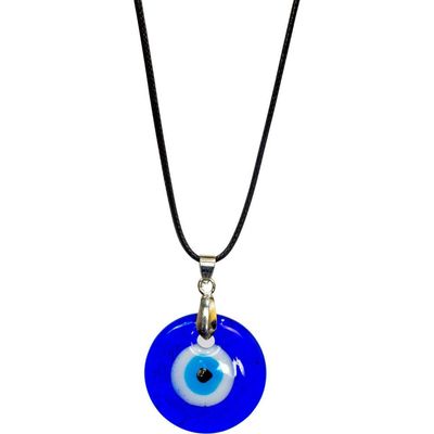 Evil Eye Protection Necklace - Round Blue - Black Cord, SKU KH-99333, UPC 6016017684670