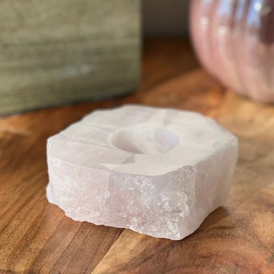 4-5&quot; Polished Gemstone Tealight Candle Holder - Rose Quartz, SKU 30227015, UPC 700317015772