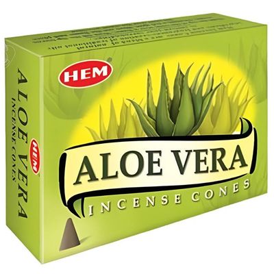 Aloe Vera HEM Cone Incense (10 Cones), SKU AV12-1, UPC 700317380535