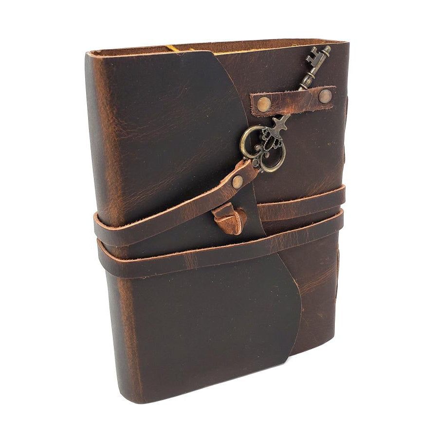 5&quot; x 7&quot; Brown Leather Journal with Key Closure, SKU JB75-Key, UPC 700317030935