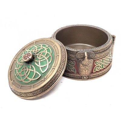 3.75&quot; Celtic Pattern Round Trinket Display Box, SKU 76673A4, UPC 700317382836