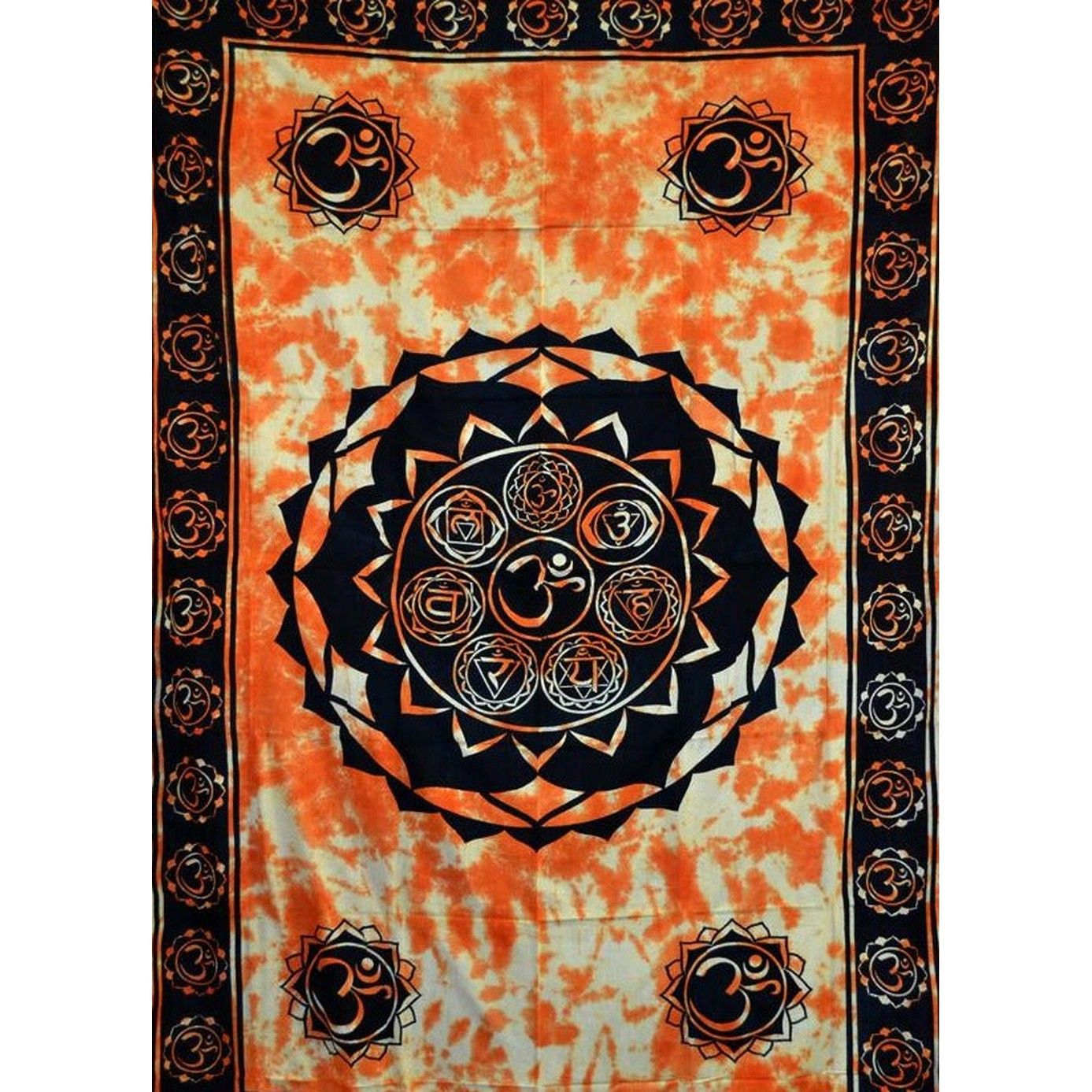 72&quot; x 108&quot; Seven Chakra Golden Tie Dye Tapestry, SKU X037-CPS-SC, UPC 6016204130119