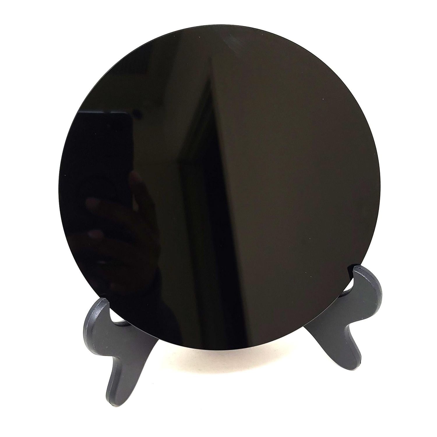 7&quot; Black Obsidian Scrying Mirror with Stand, SKU I09-SCM-18, UPC 700317381174