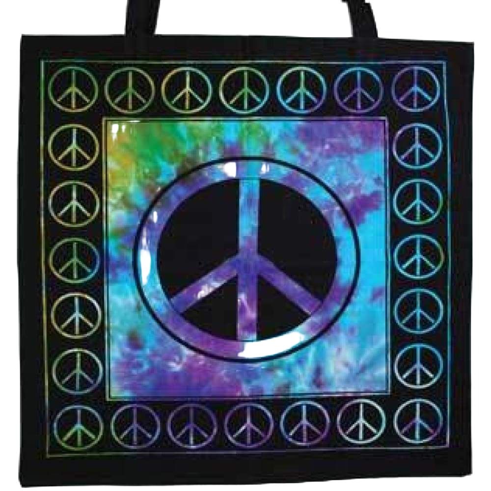 18&quot; x 18&quot; Peace Sign Tie Dye Tote Bag, SKU Z021-SC74-PE, UPC 6016201016089