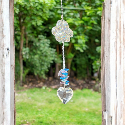 16&quot; Sun Catcher - Dog Paw with Prism Heart, SKU SCWH-46, UPC 700317417286