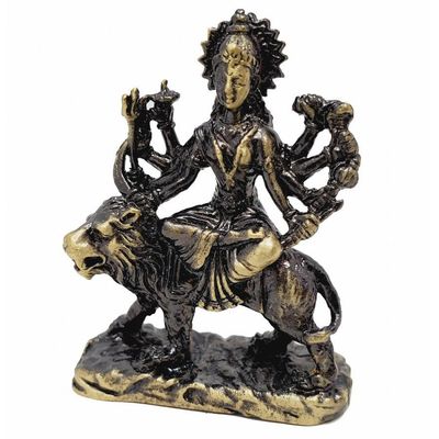 1.75&quot; Maa Durga Mini Solid Brass Statue, SKU K05-089-GB123-DU, UPC 700317384342