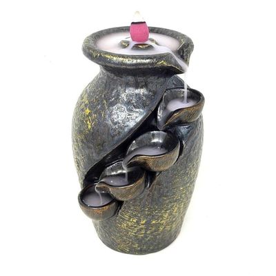 7.5&quot; Flower Vase Ceramic Backflow Cone Incense Burner, SKU BFL-43, UPC 700317311256