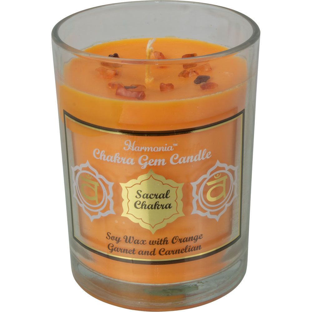 9 oz Harmonia Soy Gem Candle - Chakra Sacral - Garnet &amp; Carnelian, SKU KH-39276, UPC 700317067702