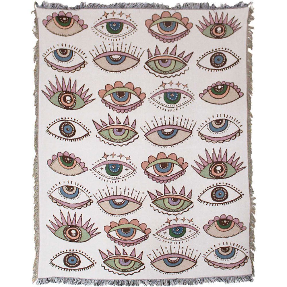 56&quot; x 61&quot; Cotton Heavy Throw with Fringe &amp; Belt - Evil Eye, SKU KH-57123, UPC 700317066811