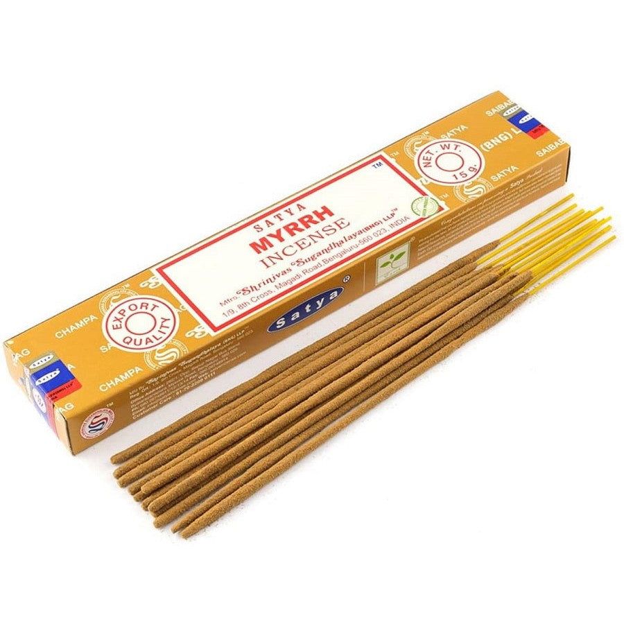 Myrrh Satya Incense Sticks 15 gram, SKU SMY15, UPC